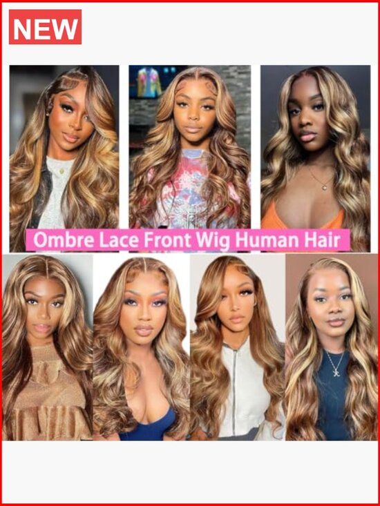 13x6 Lace Front Wig Human Hair 180 Density Body Wave Highlight Ombre Pre Plucked main image 6